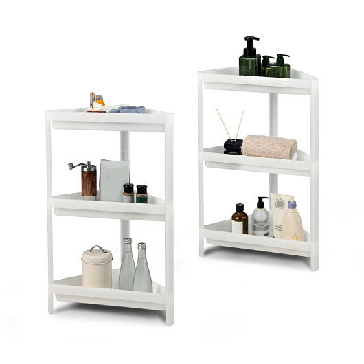 2 Pack 3-Tier Detachable Floor Corner Shower Shelf with Drainage Holes-White