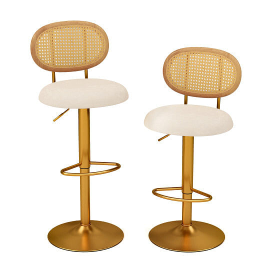 2 Pieces Bar Chairs with PE Rattan Backrest-360?°Swivel and Height Adjustable