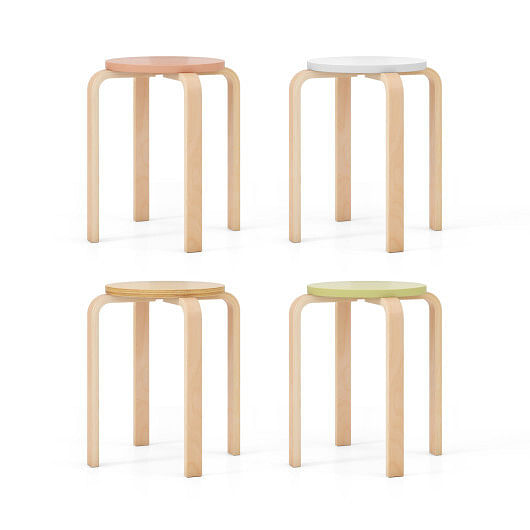 Set of 4 Bentwood Stackable Stools Dining Stools with Round Tops-Multicolor