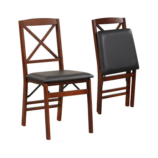 Set of 2 Folding Dining Chairs with 400 LBS Capacity-Brown