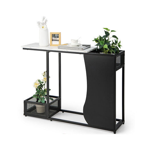 43.5 Inch Console Table with Plant Position and Faux Marble Top-Black