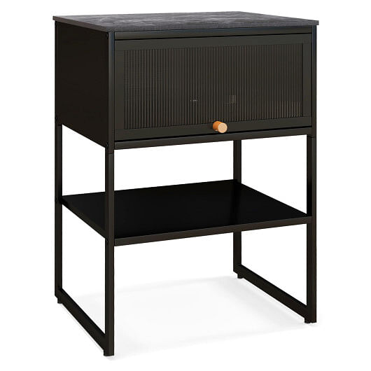 Nightstand with Flip up Door Storage Shelf-Black