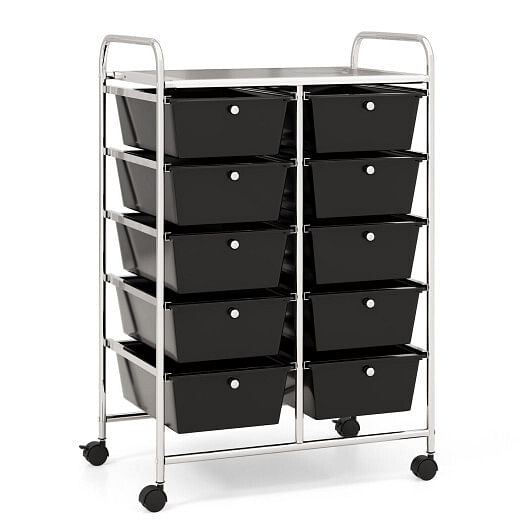 10-Drawer Rolling Storage Cart-Black