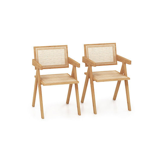 Set of 2 Rattan Accent Chairs with Natural Bamboo Frame-Natural