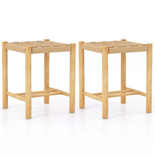 Dining Stool Set of 2 with Rubber Wood Frame-Natural