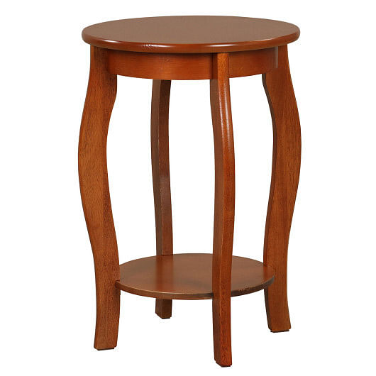 15 Inch 2-Tier Round End Table with Storage Shelf-Walnut