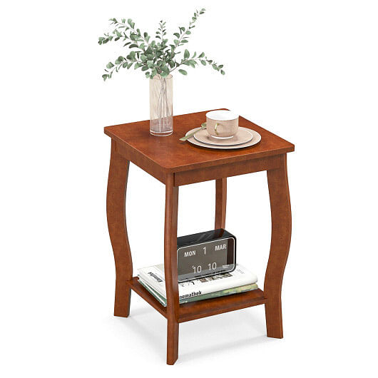 15 Inch 2-Tier Square End Table with Storage Shelf-Walnut