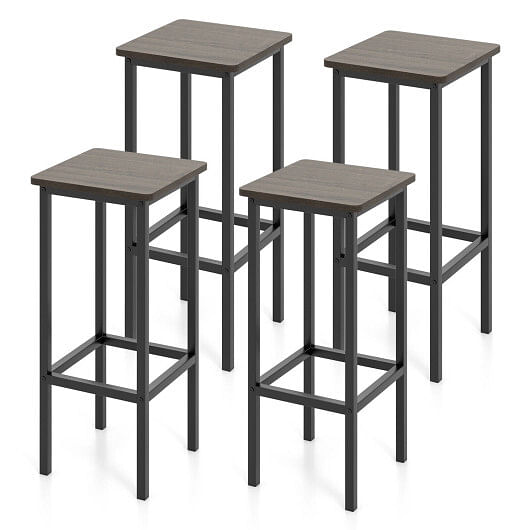 Set of 4 Bar Stool Set 26″ Bar Chair with Metal Legs and Footrest-Gray