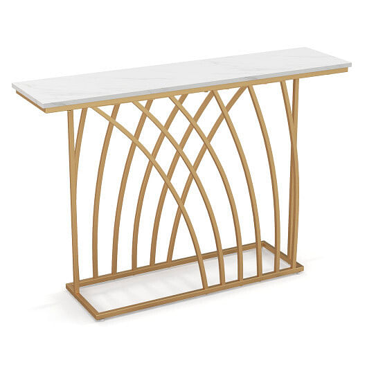 48″ Gold Console Table with White Faux Marble Tabletop-White