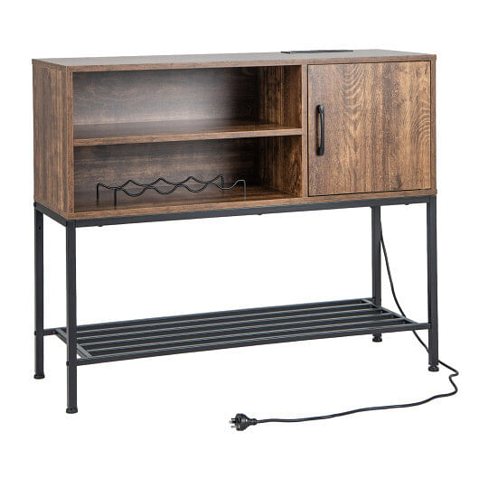 Buffet Sideboard Coffee Bar Cabinet with Power Outlets and USB Ports-Rustic Brown