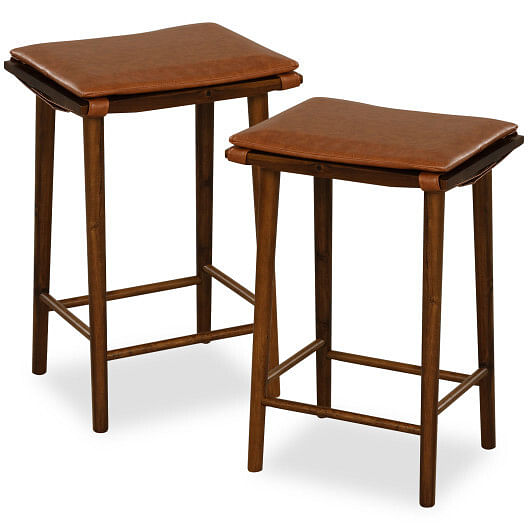 Set of 2 25.5 Inch Barstools with Removable Cushion and Footrest