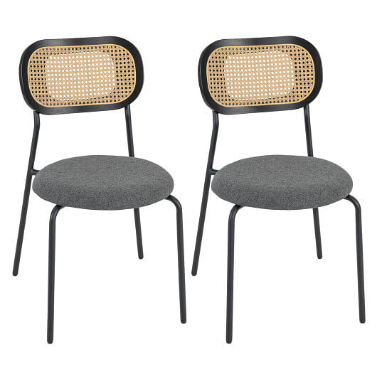 Set of 2 Rattan Dining Chair with Metal Legs-Gray