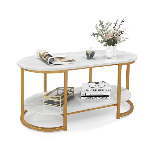 Marble Coffee Table with Open Storage Shelf-White