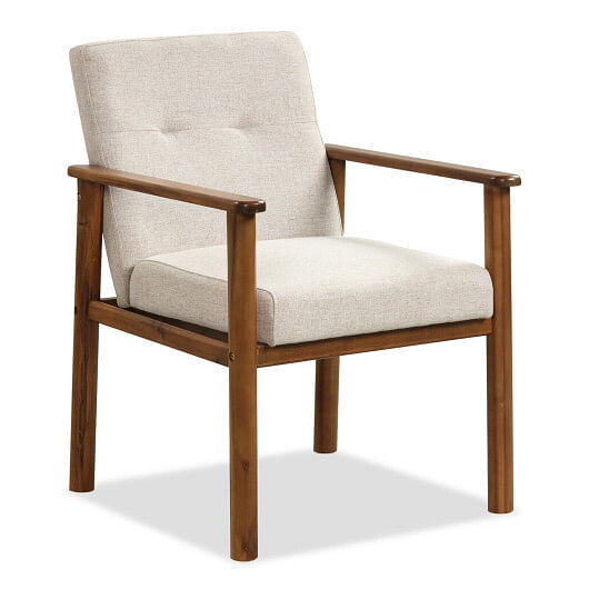 Modern Accent Linen Fabric Armchair with Solid Wood Legs and Soft Cushioned Seat