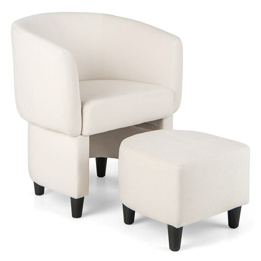 Upholstered Velvet Barrel Chair with Ottoman-Beige