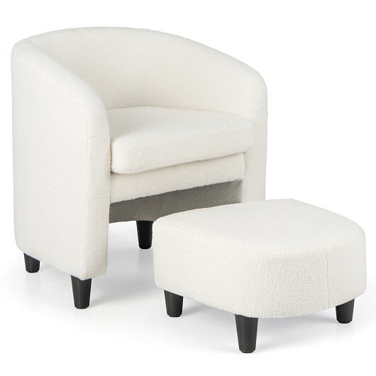 Modern Upholstered Barrel Teddy Velvet Chair with Ottoman-Beige