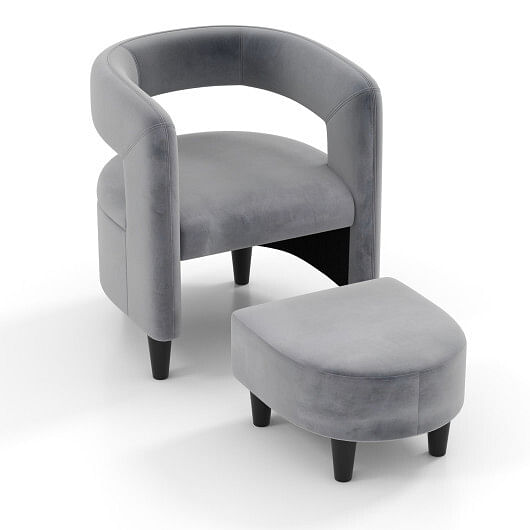 Comfy Accent Armchair with Footrest-Gray