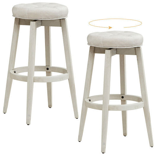 360?° Swivel Upholstered Rubberwood Frame Bar Stool Set of 2 with Footrest-24 inches