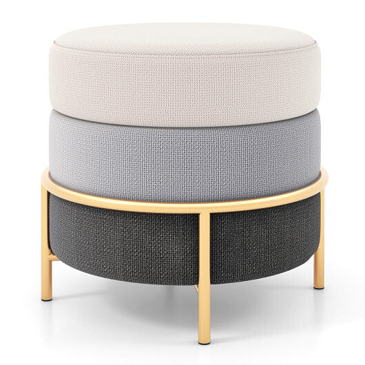 Upholstered Linen Fabric Ottoman with Gold Metal Legs and Anti-slip Foot Pads-Gray