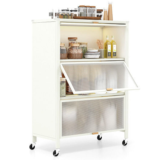 4-Tier Kitchen Bakers Rack with Flip Doors-White