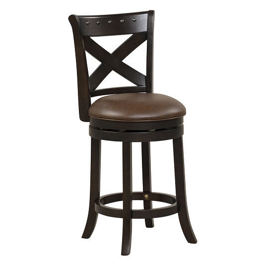 31 Inch Swivel Bar Stool with Curved Backrest PU Leather Seat and Footrest-31 inches