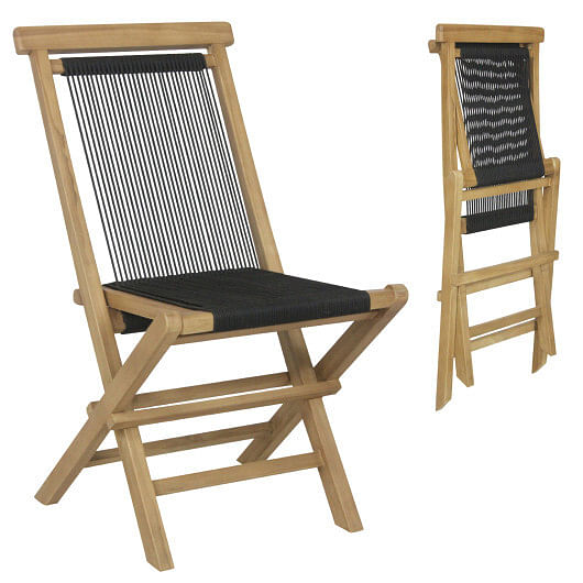 2 Piece Indonesia Teak Patio Folding Chairs with Woven Rope Seat and Back for Porch Backyard Poolside