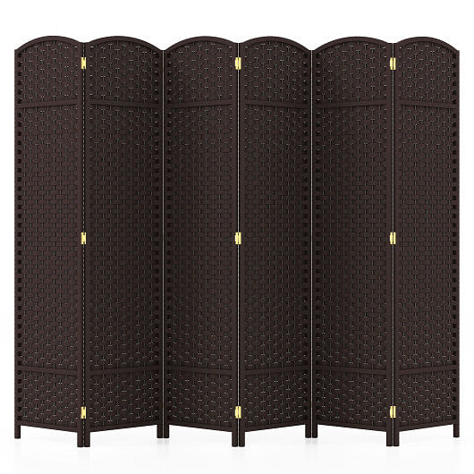 6-Panel Room Divider 5.6 FT Tall Folding Privacy Screen with Hand-woven Texture-Brown