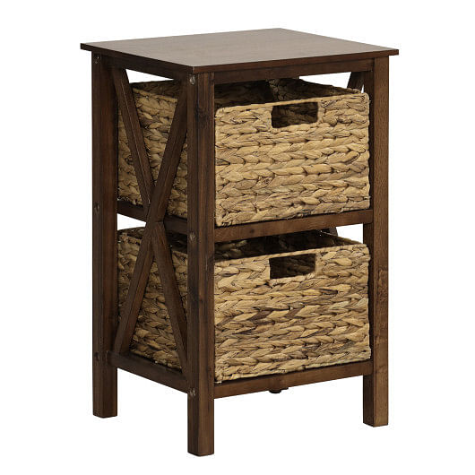 3/4-Tier Nightstand with 2/3 Seagrass Baskets Narrow X-Design-4 Tier