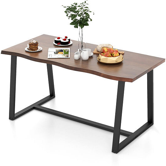 63″ Large Dining Table with Wavy Edge and Heavy-duty Metal Frame-Coffee