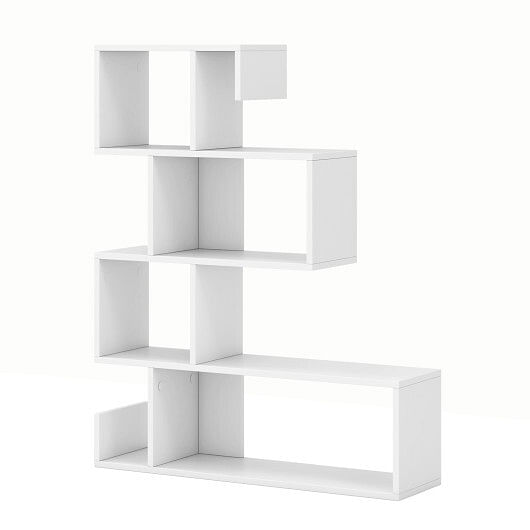 5-Tier S-Shaped Bookshelf Geometric Z-Shelf Bookcase with Open Cubes-White