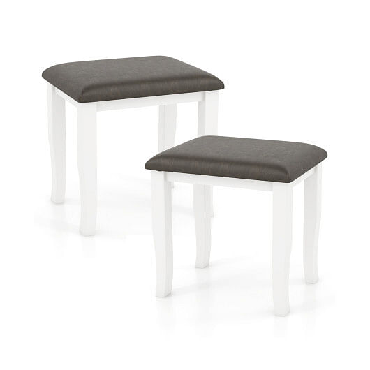 Faux Leather Vanity Stool Chair Set of 2 for Makeup Room and Living Room-Gray and White