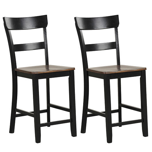 Farmhouse Dining Bar Stool Set of 2 with Solid Rubber Wood Frame-Black