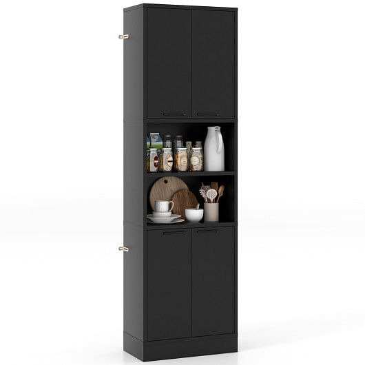 75 Inch Kitchen Pantry Cabinet Tall Cupboard with Doors and Shelves-Black