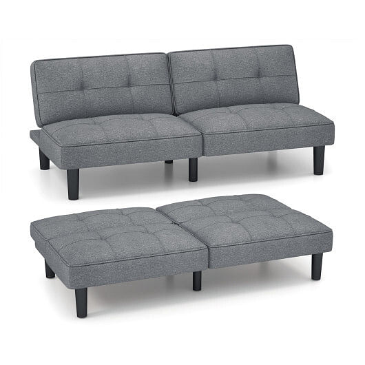 Convertible Folding Futon Sofa Bed with 6-Position Adjustable Backrest-Gray