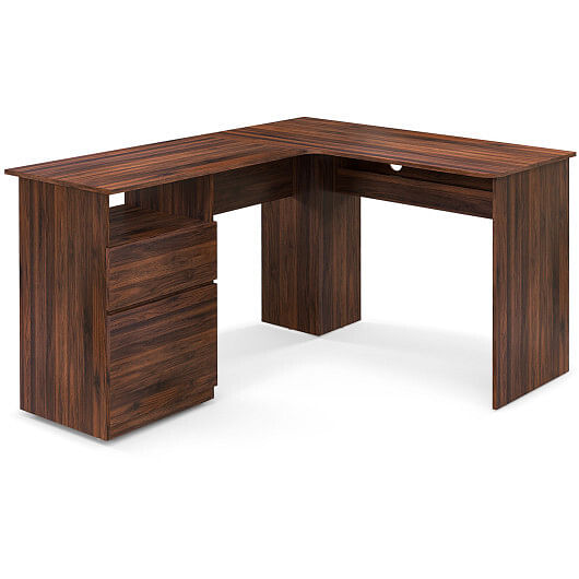 L-Shaped Computer Desk with Letter File Drawer-White