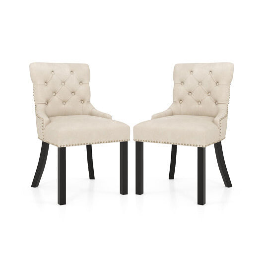 Upholstered Dining Chairs Set of 2 Tufted Wingback Chairs with Rubber Wood Legs-Gray