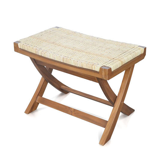 Folding Natural Rattan Ottoman with Hand-woven Seat