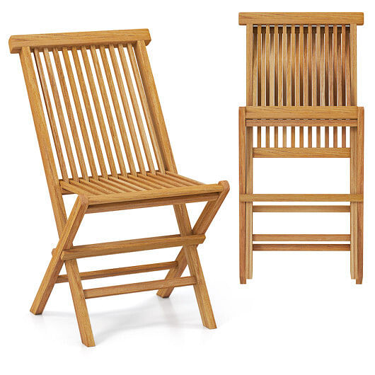 Outdoor Teak Wood Chairs Set of 2 with Slatted Seat and Backrest