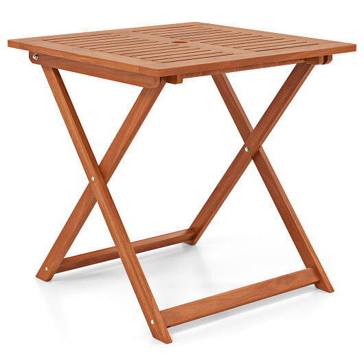 29.5 Inch x 29.5 Inch  Patio Dining Table with Teak Painting and Umbrella Hole