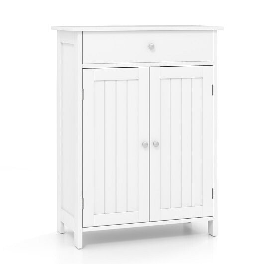 Bathroom Floor Cabinet Freestanding Storage Organizer with 2 Doors-White