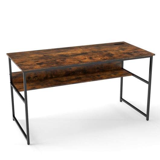 55 x 24 inch Computer Desk with Power Outlets and USB Ports-Black - Image 4