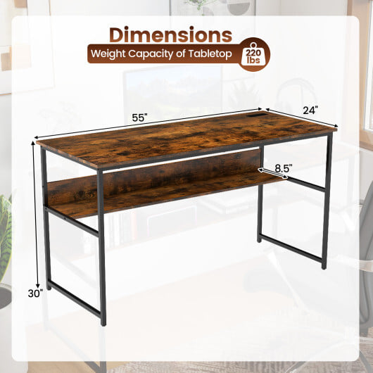 55 x 24 inch Computer Desk with Power Outlets and USB Ports-Black - Image 5
