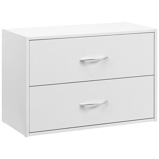 2-Drawer Stackable Horizontal Storage Cabinet Dresser Chest with Handles-White