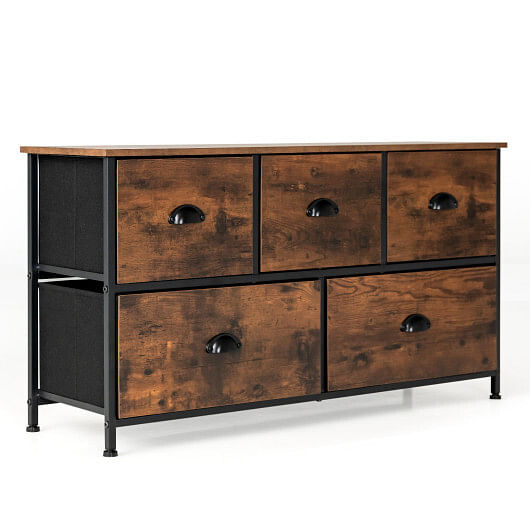 Dresser Organizer with 5 Drawers and Wooden Top-Rustic Brown