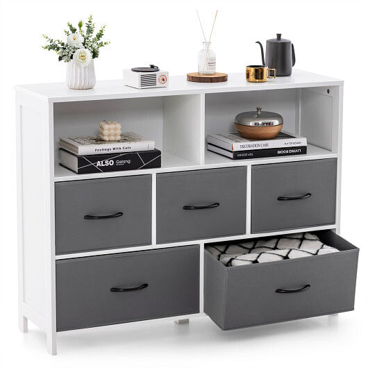 Fabric Dresser with 5 Drawers for Bedroom-White