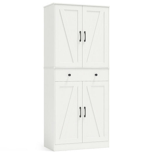 72 Inch Tall Modern Farmhouse Cupboard Cabinet with 4 Barn Doors-White