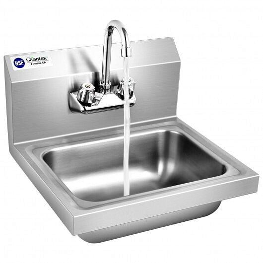 Stainless Steel Sink Wall Mount Hand Washing Sink with Faucet and Back Splash