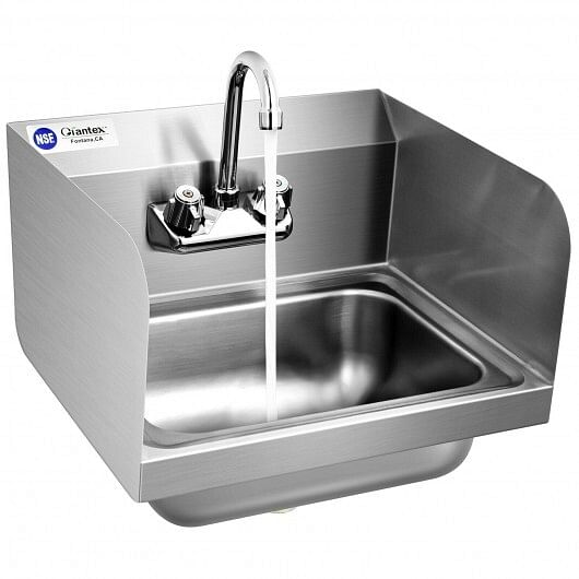 Stainless Steel Sink Wall Mount Hand Washing Sink with Faucet and Side Splash