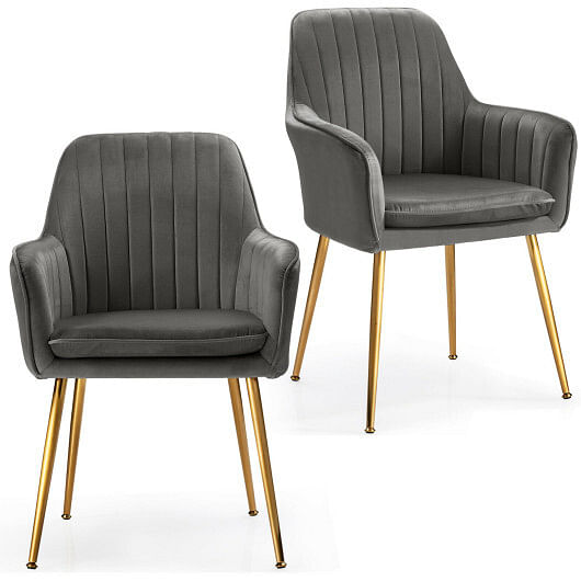 Accent Upholstered Arm Chair with Steel Gold Legs-Gray