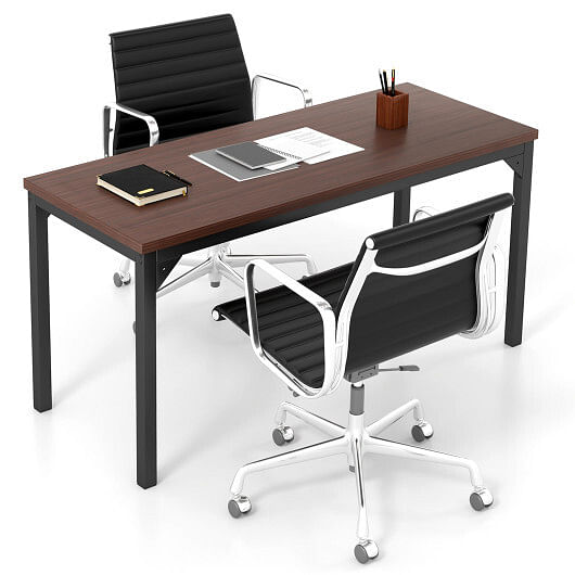 55 Inch Conference Table with Heavy-duty Metal Frame-Brown